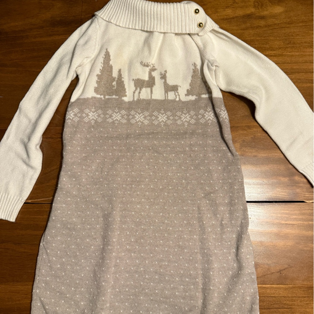 Janie and Jack Cream and Tan Turtleneck Dress
